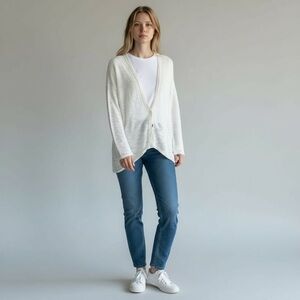 Helmut Lang Womens Cardigan Sweater Lightweight Ivory Merino Wool Alpaca Sz. S